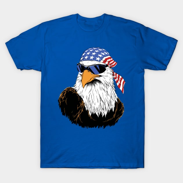 4th of July - Patriotic Eagle with Glasses - Flag USA - Sticker T-Shirt by JMPrint